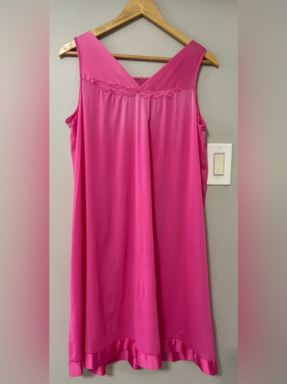 Vintage Hot Pink Nightgown Slip Dress Lingerie Y2K Retro Floral Lace